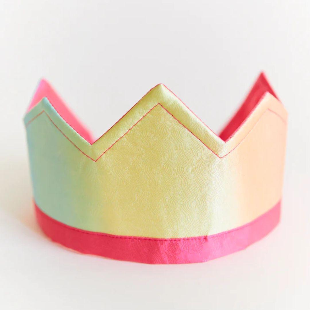 Reversible Sarah's Silk Waldorf birthday crown with gradient colours of the rainbow, made of silk.