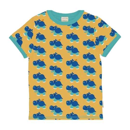Maxomorra organic top for children short sleeves with colorful hippo prints
