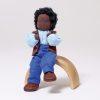 Grimm's Mr Ebony dark-skin father dollhouse doll handmade of wool