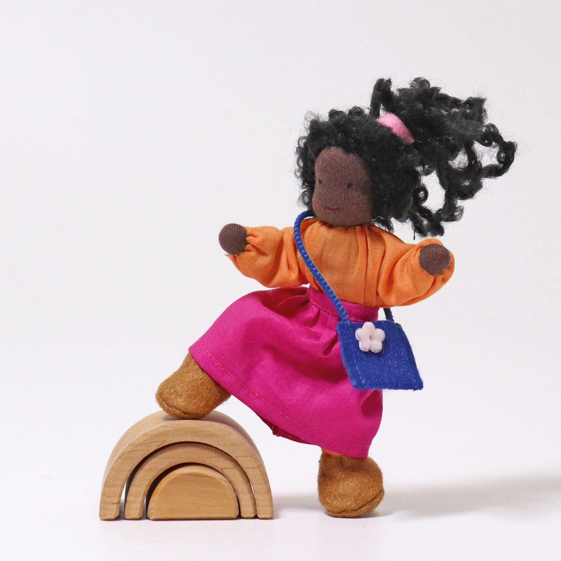 Grimm's Lisa dark-skin daughter dollhouse doll handmade of wool