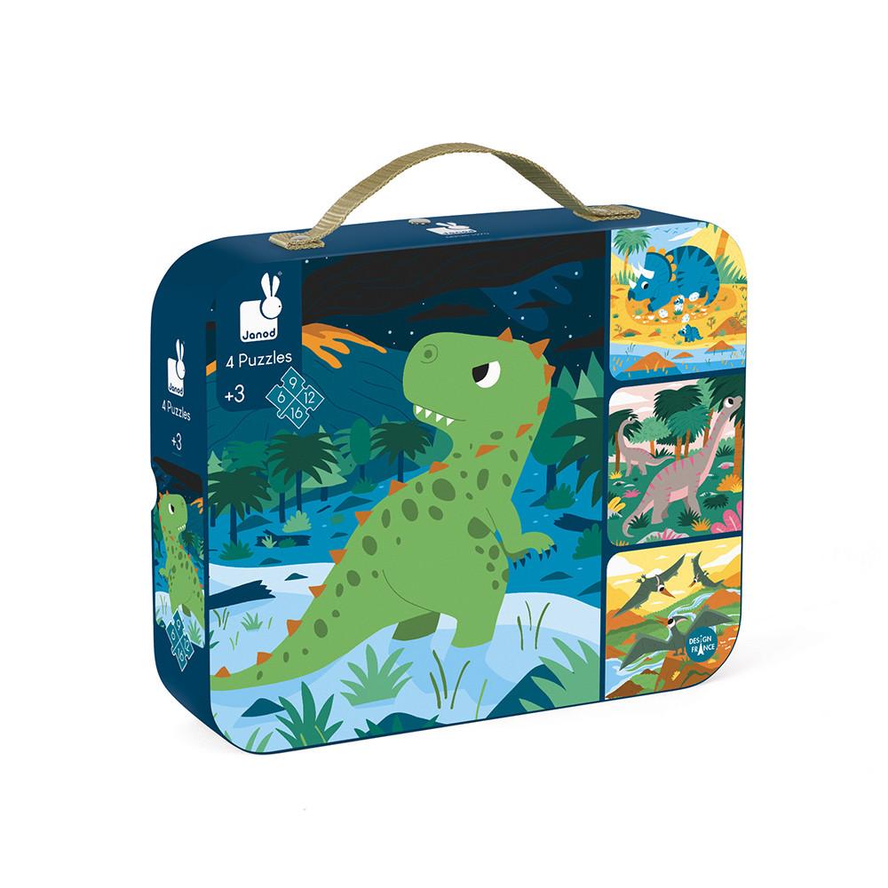 Janod: Dinosaur Set of 4 Puzzles (with Progressive Difficulty)