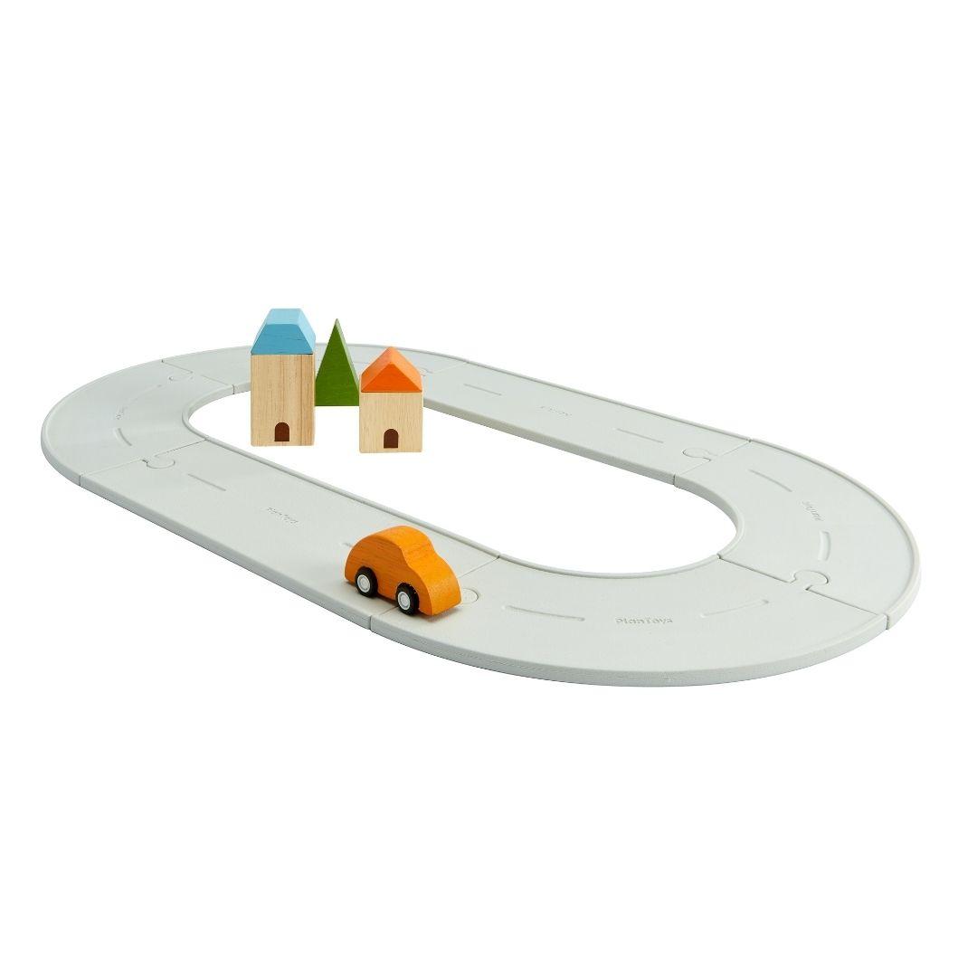 Plan Toys: Gumijasta cesta in železnica (majhen komplet)