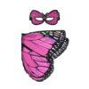 Child monarch butterfly costume with a pair of pink chiffon wings and sateen mask.