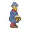 Handcrafted Holztiger wooden figure featuring a shepherd with a lamp in hand, wearing a blue coat. Perfect addition to Waldorf-inspired nativity scenes.