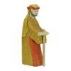 Handcrafted Holztiger wooden figure featuring a shepherd with a crook in hand, wearing a brown robe. Perfect addition to nativity scenes.