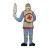 Handcrafted wooden Holztiger knight figure with a sword in hand.