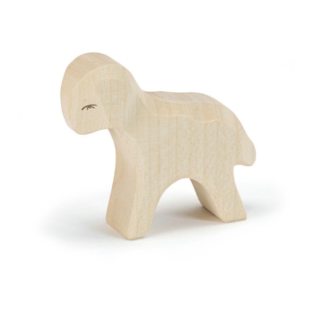 Ostheimer standing baby lamb wooden figure, part of Family and Farm collection, for Waldorf-inspired imaginative play and storytelling.