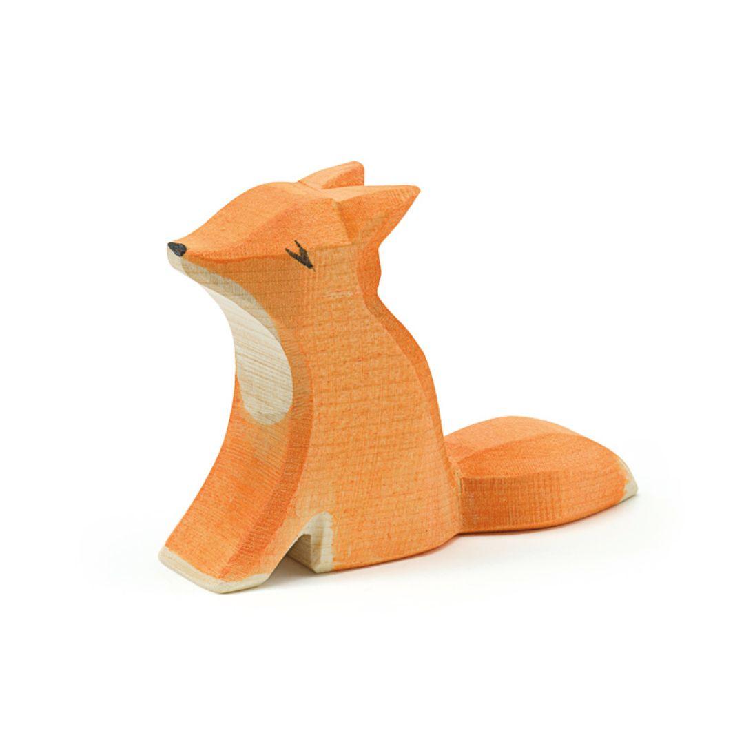 Ostheimer small sitting fox wooden figure. Part of Forest & Meadows collection, for Waldorf-inspired imaginative play and storytelling.